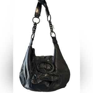 Carlos Falchi CHI Genuine Matte Leather Snakeskin Shoulder Bag